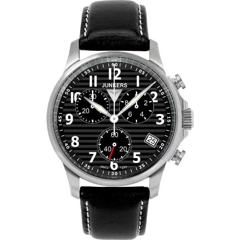 Chronograph women’s watches-Junkers Men's 6890-2 Chronograph Black Leather Watch